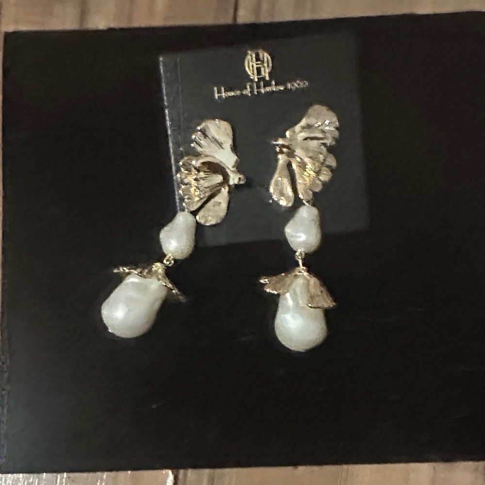 House of Harlow 1960 Gold and Cream Drop Earrings